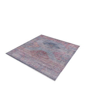 Washable Antique Blue 5' 3 x 5' 3 Sisu Square Area Rug Easy to Clean Stain Resistant & Durable Polyester Chenille Distressed Vintage Look Carpet for Sale at Rug Engine