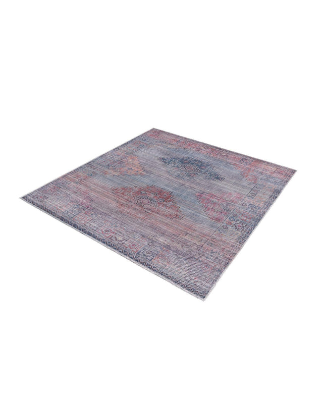 Washable Antique Blue 5' 3 x 5' 3 Sisu Square Area Rug Easy to Clean Stain Resistant & Durable Polyester Chenille Distressed Vintage Look Carpet for Sale at Rug Engine