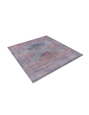 Washable Antique Blue 5' 3 x 5' 3 Sisu Square Area Rug Easy to Clean Stain Resistant & Durable Polyester Chenille Distressed Vintage Look Carpet for Sale at Rug Engine