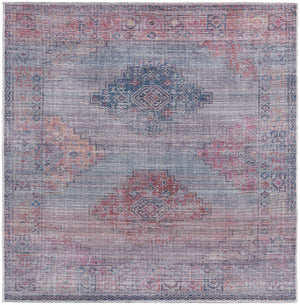 Washable Antique Blue 5' 3 x 5' 3 Sisu Square Area Rug Easy to Clean Stain Resistant & Durable Polyester Chenille Distressed Vintage Look Carpet for Sale at Rug Engine