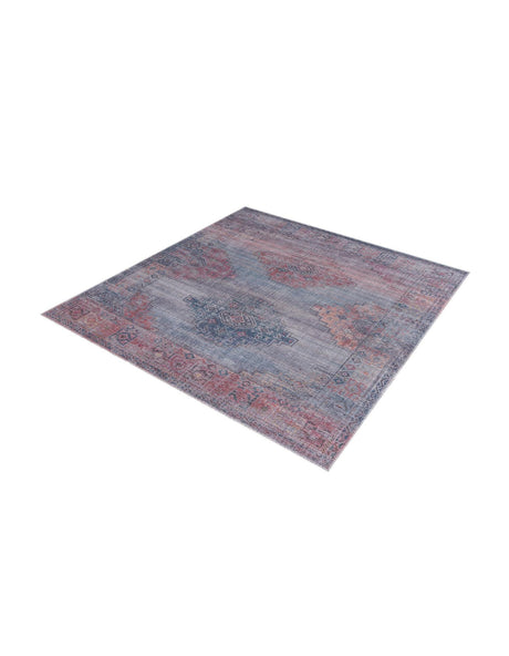 Washable Antique Blue 7' 3 x 7' 3 Sisu Square Area Rug Easy to Clean Stain Resistant & Durable Polyester Chenille Distressed Vintage Look Carpet for Sale at Rug Engine