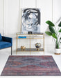 Washable Antique Blue 7' 10 x 7' 10 Sisu Square Area Rug Easy to Clean Stain Resistant & Durable Polyester Chenille Distressed Vintage Look Carpet for Sale at Rug Engine