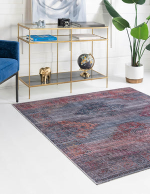 Washable Antique Blue 7' 10 x 7' 10 Sisu Square Area Rug Easy to Clean Stain Resistant & Durable Polyester Chenille Distressed Vintage Look Carpet for Sale at Rug Engine