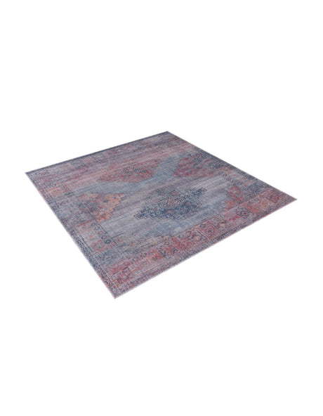 Washable Antique Blue 7' 3 x 7' 3 Sisu Square Area Rug Easy to Clean Stain Resistant & Durable Polyester Chenille Distressed Vintage Look Carpet for Sale at Rug Engine