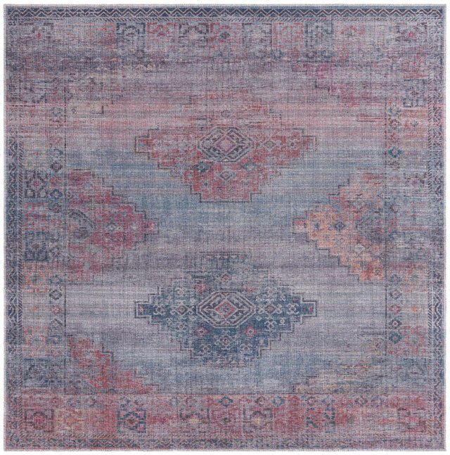 Washable Antique Blue 7' 3 x 7' 3 Sisu Square Area Rug Easy to Clean Stain Resistant & Durable Polyester Chenille Distressed Vintage Look Carpet for Sale at Rug Engine