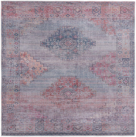 Washable Antique Blue 7' 10 x 7' 10 Sisu Square Area Rug Easy to Clean Stain Resistant & Durable Polyester Chenille Distressed Vintage Look Carpet for Sale at Rug Engine