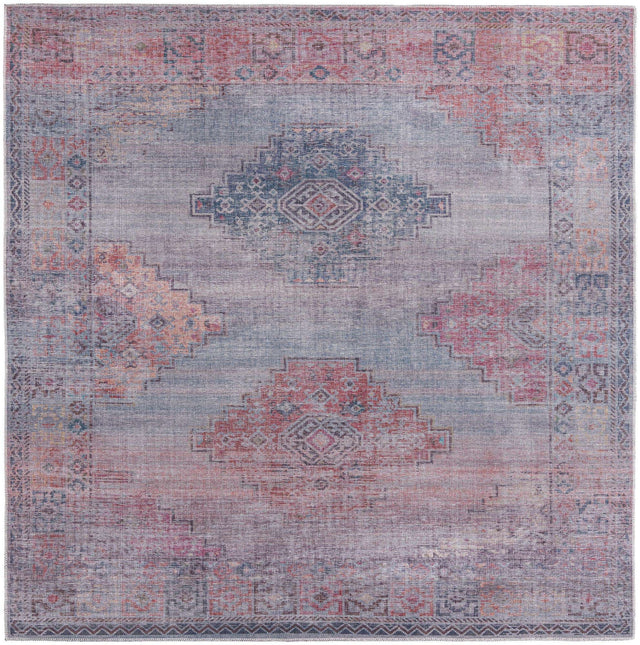 Washable Antique Blue 7' 10 x 7' 10 Sisu Square Area Rug Easy to Clean Stain Resistant & Durable Polyester Chenille Distressed Vintage Look Carpet for Sale at Rug Engine