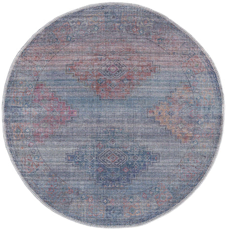 Washable Antique Blue 3' 3 x 3' 3 Sisu Round Area Rug Easy to Clean Stain Resistant & Durable Polyester Chenille Distressed Vintage Look Carpet for Sale at Rug Engine