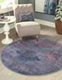 Washable Antique Blue 7' 10 x 7' 10 Sisu Round Area Rug Easy to Clean Stain Resistant & Durable Polyester Chenille Distressed Vintage Look Carpet for Sale at Rug Engine