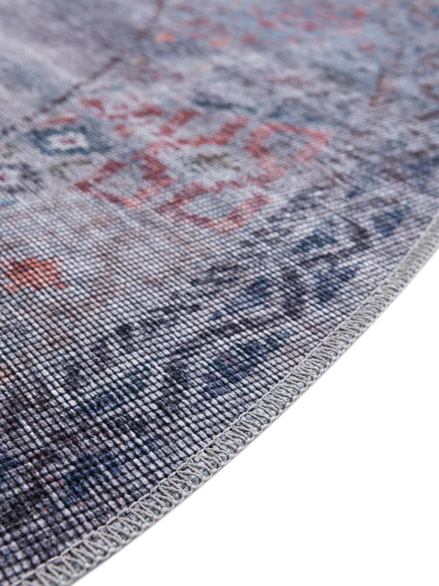 Washable Antique Blue 3' 3 x 3' 3 Sisu Round Area Rug Easy to Clean Stain Resistant & Durable Polyester Chenille Distressed Vintage Look Carpet for Sale at Rug Engine
