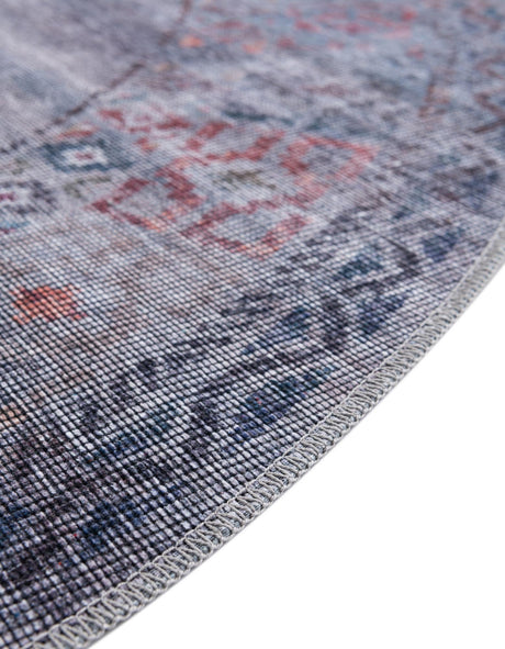 Washable Antique Blue 3' 3 x 3' 3 Sisu Round Area Rug Easy to Clean Stain Resistant & Durable Polyester Chenille Distressed Vintage Look Carpet for Sale at Rug Engine