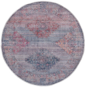 Washable Antique Blue 3' 11 x 3' 11 Sisu Round Area Rug Easy to Clean Stain Resistant & Durable Polyester Chenille Distressed Vintage Look Carpet for Sale at Rug Engine