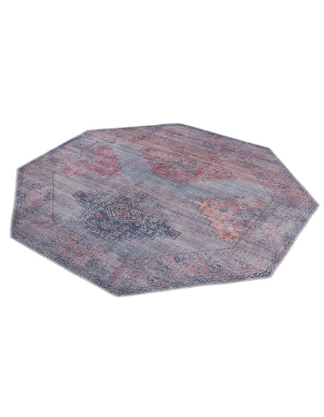Washable Antique Blue 7' 10 x 7' 10 Sisu Octagon Area Rug Easy to Clean Stain Resistant & Durable Polyester Chenille Distressed Vintage Look Carpet for Sale at Rug Engine