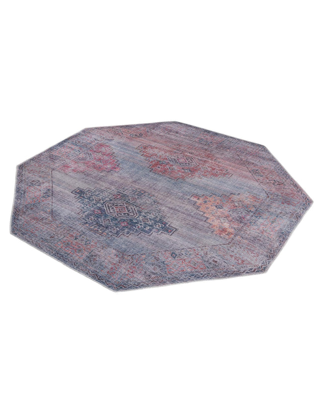 Washable Antique Blue 7' 10 x 7' 10 Sisu Octagon Area Rug Easy to Clean Stain Resistant & Durable Polyester Chenille Distressed Vintage Look Carpet for Sale at Rug Engine