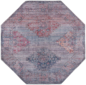 Washable Antique Blue 7' 10 x 7' 10 Sisu Octagon Area Rug Easy to Clean Stain Resistant & Durable Polyester Chenille Distressed Vintage Look Carpet for Sale at Rug Engine