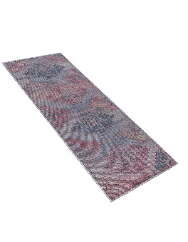 Washable Antique Blue 2' x 5' Sisu Runner Area Rug Easy to Clean Stain Resistant & Durable Polyester Chenille Distressed Vintage Look Carpet for Sale at Rug Engine