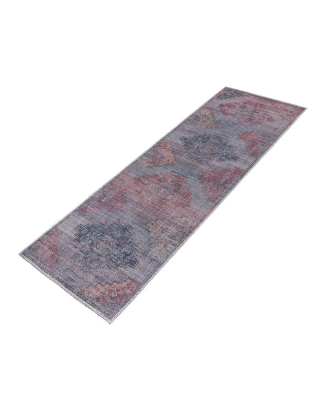 Washable Antique Blue 2' x 5' Sisu Runner Area Rug Easy to Clean Stain Resistant & Durable Polyester Chenille Distressed Vintage Look Carpet for Sale at Rug Engine