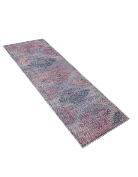 Washable Antique Blue 2' x 6' Sisu Washable Runner Area Rug Easy to Clean Stain Resistant & Durable Polyester Chenille Distressed Vintage Look Carpet for Sale at Rug Engine