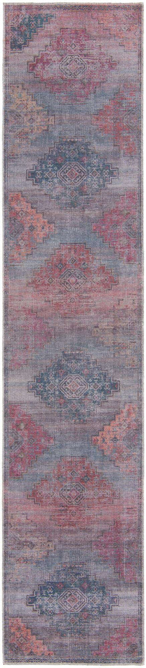 Washable Antique Blue 2' 7 x 12' Sisu Runner Area Rug Easy to Clean Stain Resistant & Durable Polyester Chenille Distressed Vintage Look Carpet for Sale at Rug Engine