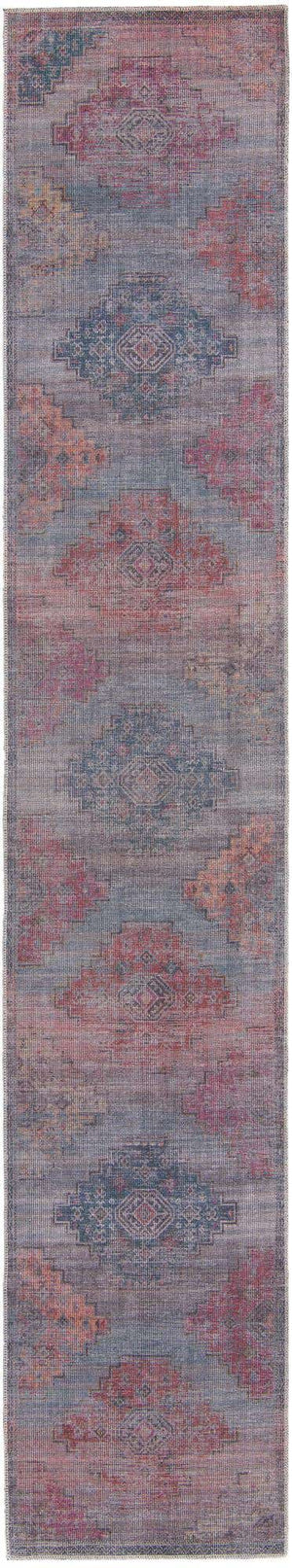 Washable Antique Blue 2' 7 x 14' Sisu Runner Area Rug Easy to Clean Stain Resistant & Durable Polyester Chenille Distressed Vintage Look Carpet for Sale at Rug Engine