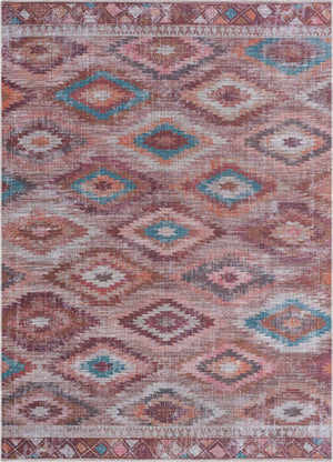 Washable Terracotta 7' 3 x 10' Sisu Rectangle Area Rug Easy to Clean Stain Resistant & Durable Polyester Chenille Distressed Vintage Look Carpet for Sale at Rug Engine