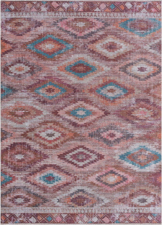 Washable Terracotta 7' 3 x 10' Sisu Rectangle Area Rug Easy to Clean Stain Resistant & Durable Polyester Chenille Distressed Vintage Look Carpet for Sale at Rug Engine