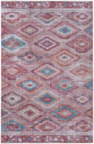 Washable Terracotta 5' 11 x 9' Sisu Rectangle Area Rug Easy to Clean Stain Resistant & Durable Polyester Chenille Distressed Vintage Look Carpet for Sale at Rug Engine