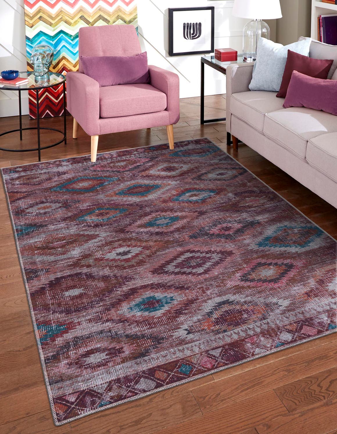 Washable Terracotta 7' 10 x 10' Sisu Rectangle Area Rug Easy to Clean Stain Resistant & Durable Polyester Chenille Distressed Vintage Look Carpet for Sale at Rug Engine