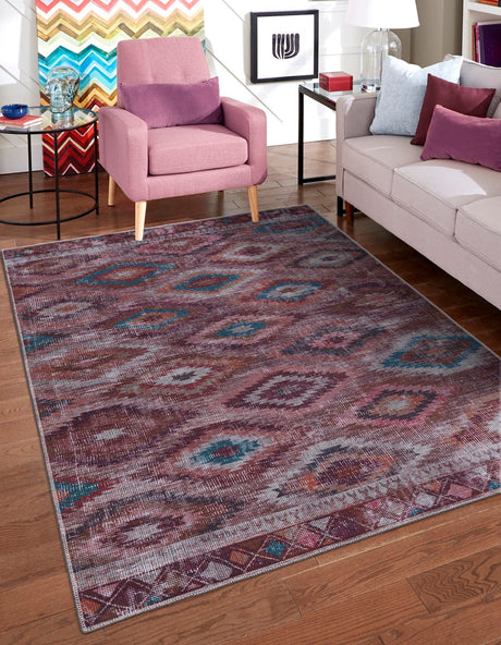 Washable Terracotta 7' 10 x 10' Sisu Rectangle Area Rug Easy to Clean Stain Resistant & Durable Polyester Chenille Distressed Vintage Look Carpet for Sale at Rug Engine