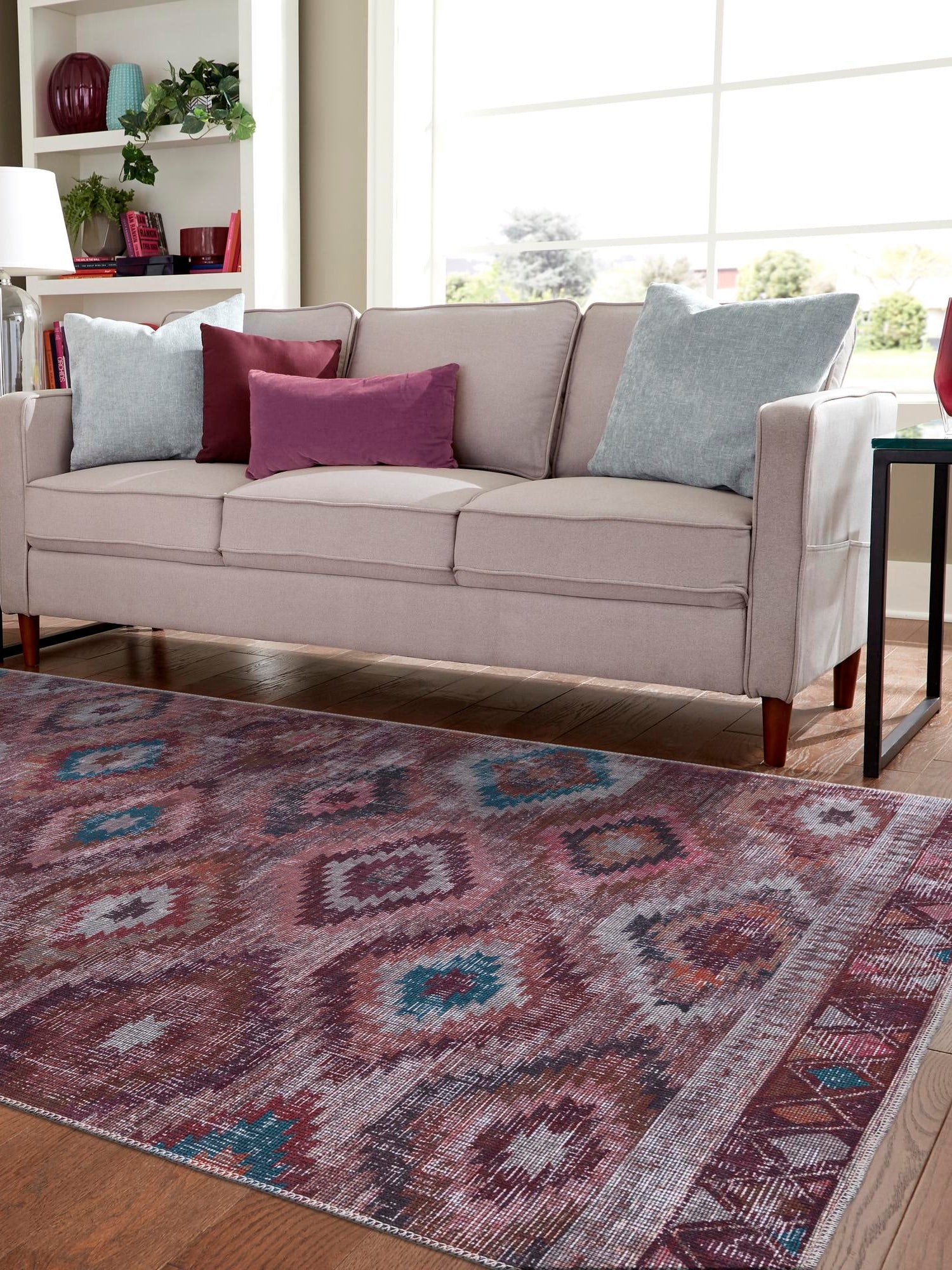 Washable Terracotta 5' 11 x 9' Sisu Rectangle Area Rug Easy to Clean Stain Resistant & Durable Polyester Chenille Distressed Vintage Look Carpet for Sale at Rug Engine
