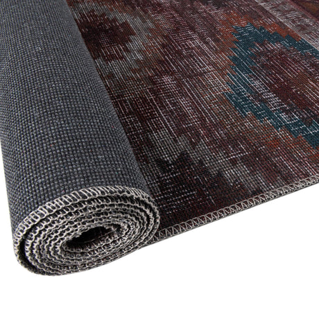 Washable Terracotta 3' 11 x 6' Sisu Rectangle Area Rug Easy to Clean Stain Resistant & Durable Polyester Chenille Distressed Vintage Look Carpet for Sale at Rug Engine