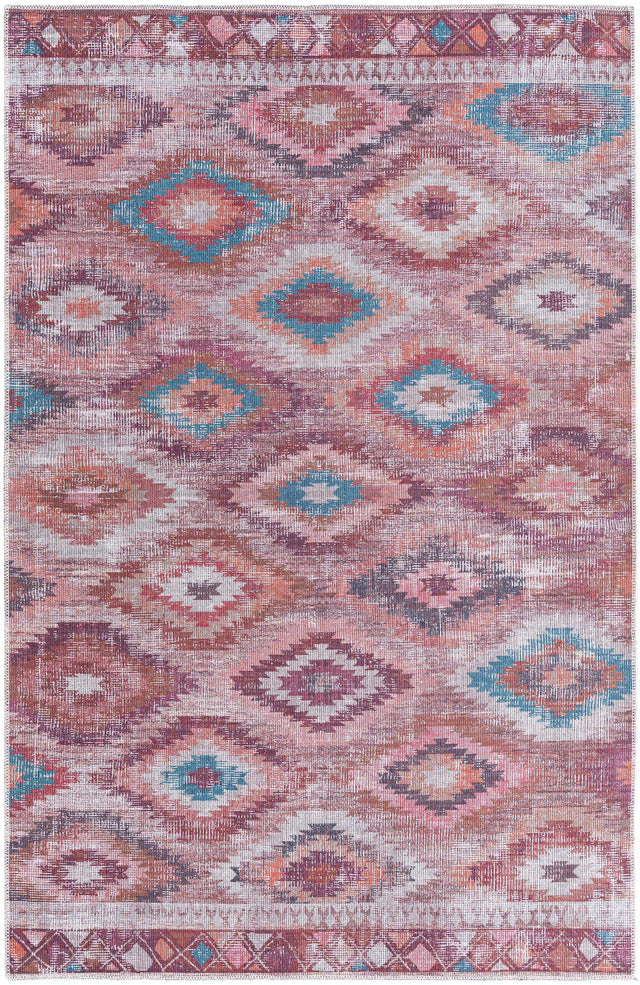 Washable Terracotta 5' 3 x 8' Sisu Rectangle Area Rug Easy to Clean Stain Resistant & Durable Polyester Chenille Distressed Vintage Look Carpet for Sale at Rug Engine