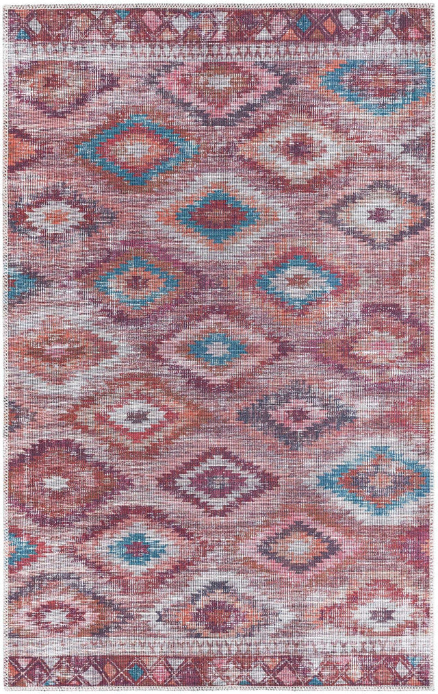 Washable Terracotta 3' 3 x 5' 3 Sisu Rectangle Area Rug Easy to Clean Stain Resistant & Durable Polyester Chenille Distressed Vintage Look Carpet for Sale at Rug Engine