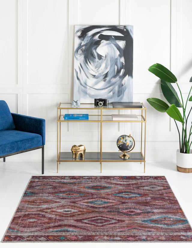 Washable Terracotta 7' 3 x 7' 3 Sisu Square Area Rug Easy to Clean Stain Resistant & Durable Polyester Chenille Distressed Vintage Look Carpet for Sale at Rug Engine