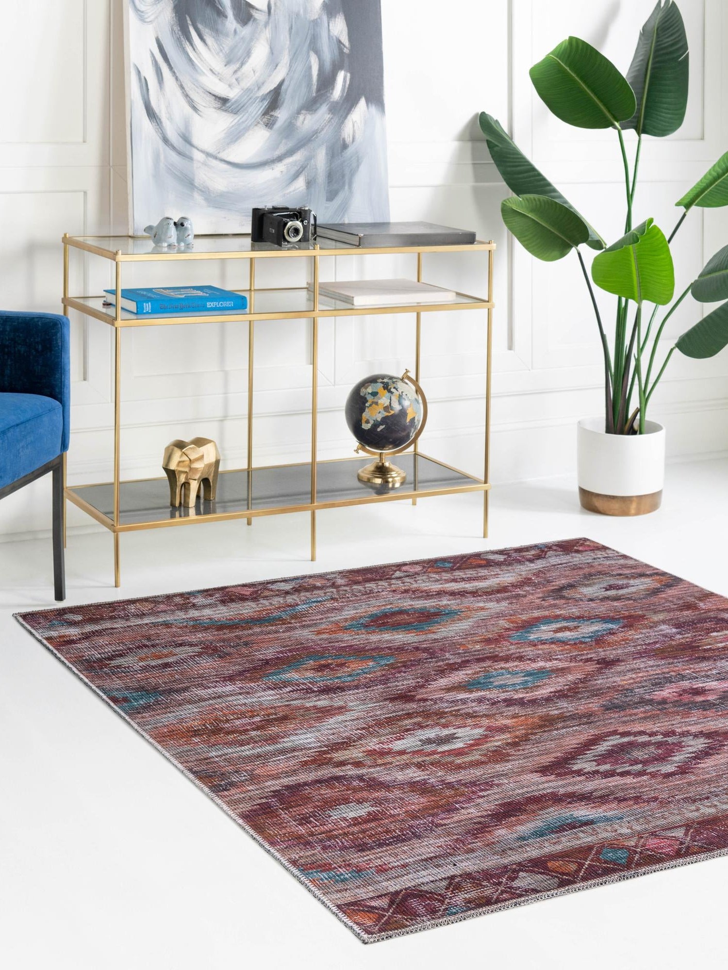Washable Terracotta 5' 3 x 5' 3 Sisu Square Area Rug Easy to Clean Stain Resistant & Durable Polyester Chenille Distressed Vintage Look Carpet for Sale at Rug Engine