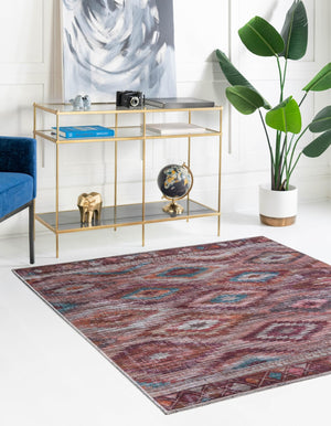 Washable Terracotta 5' 3 x 5' 3 Sisu Square Area Rug Easy to Clean Stain Resistant & Durable Polyester Chenille Distressed Vintage Look Carpet for Sale at Rug Engine