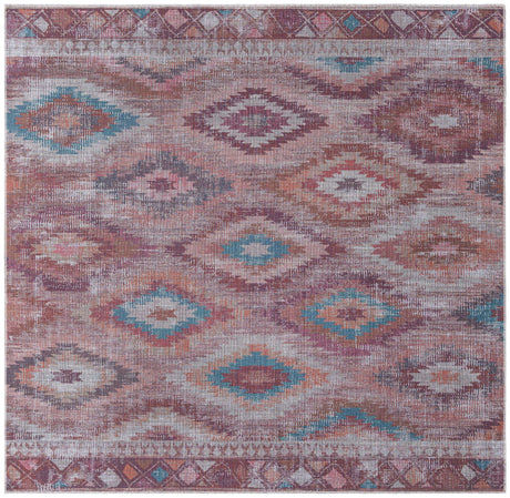 Washable Terracotta 7' 3 x 7' 3 Sisu Square Area Rug Easy to Clean Stain Resistant & Durable Polyester Chenille Distressed Vintage Look Carpet for Sale at Rug Engine