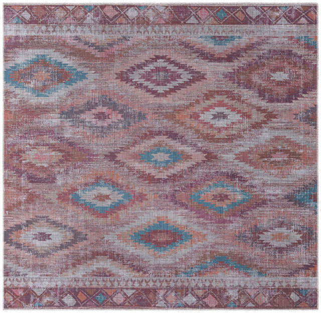 Washable Terracotta 7' 3 x 7' 3 Sisu Square Area Rug Easy to Clean Stain Resistant & Durable Polyester Chenille Distressed Vintage Look Carpet for Sale at Rug Engine