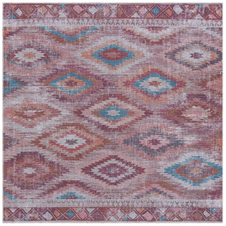 Washable Terracotta 7' 10 x 7' 10 Sisu Square Area Rug Easy to Clean Stain Resistant & Durable Polyester Chenille Distressed Vintage Look Carpet for Sale at Rug Engine