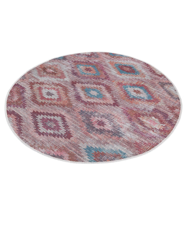 Washable Terracotta 3' 11 x 3' 11 Sisu Round Area Rug Easy to Clean Stain Resistant & Durable Polyester Chenille Distressed Vintage Look Carpet for Sale at Rug Engine