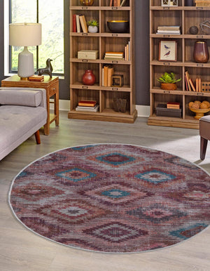 Washable Terracotta 7' 10 x 7' 10 Sisu Round Area Rug Easy to Clean Stain Resistant & Durable Polyester Chenille Distressed Vintage Look Carpet for Sale at Rug Engine