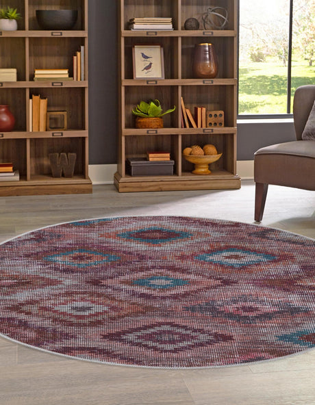 Washable Terracotta 7' 10 x 7' 10 Sisu Round Area Rug Easy to Clean Stain Resistant & Durable Polyester Chenille Distressed Vintage Look Carpet for Sale at Rug Engine