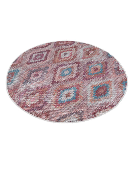 Washable Terracotta 3' 11 x 3' 11 Sisu Round Area Rug Easy to Clean Stain Resistant & Durable Polyester Chenille Distressed Vintage Look Carpet for Sale at Rug Engine