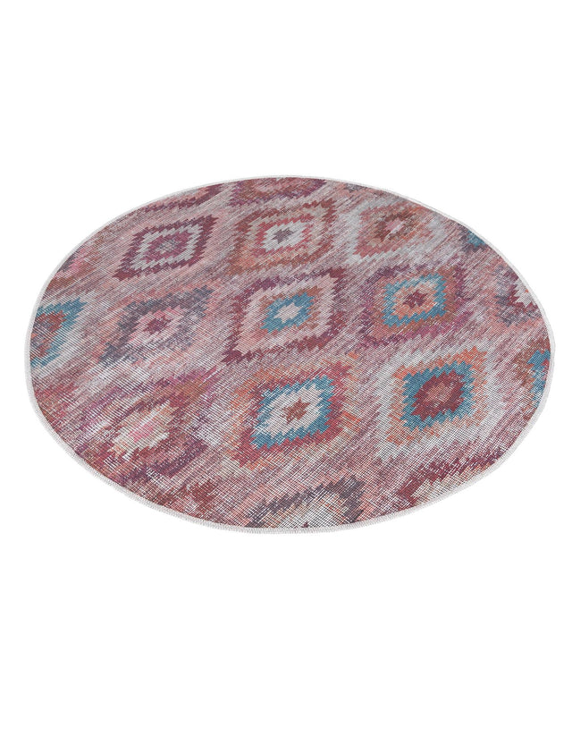 Washable Terracotta 3' 11 x 3' 11 Sisu Round Area Rug Easy to Clean Stain Resistant & Durable Polyester Chenille Distressed Vintage Look Carpet for Sale at Rug Engine
