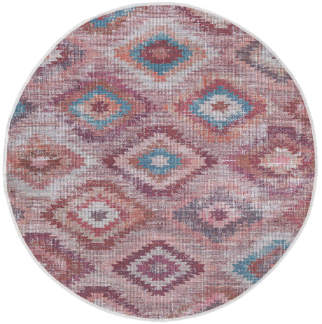 Washable Terracotta 3' 11 x 3' 11 Sisu Round Area Rug Easy to Clean Stain Resistant & Durable Polyester Chenille Distressed Vintage Look Carpet for Sale at Rug Engine