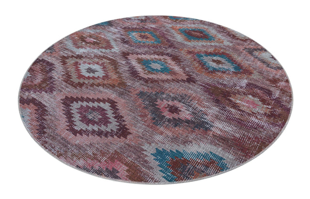 Washable Terracotta 7' 10 x 7' 10 Sisu Round Area Rug Easy to Clean Stain Resistant & Durable Polyester Chenille Distressed Vintage Look Carpet for Sale at Rug Engine