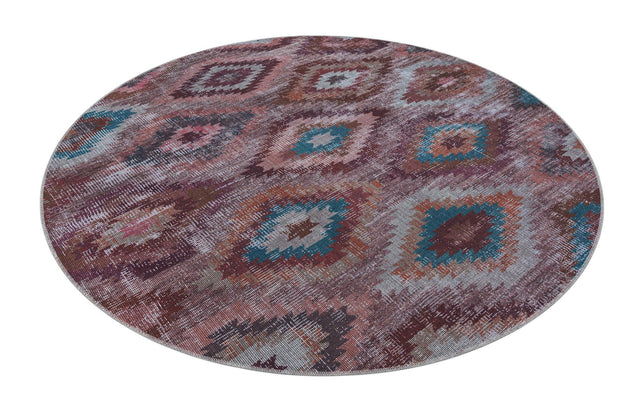Washable Terracotta 7' 10 x 7' 10 Sisu Round Area Rug Easy to Clean Stain Resistant & Durable Polyester Chenille Distressed Vintage Look Carpet for Sale at Rug Engine