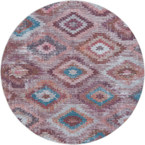 Washable Terracotta 7' 10 x 7' 10 Sisu Round Area Rug Easy to Clean Stain Resistant & Durable Polyester Chenille Distressed Vintage Look Carpet for Sale at Rug Engine
