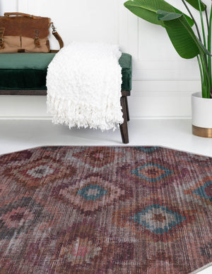 Washable Terracotta 5' 3 x 5' 3 Sisu Octagon Area Rug Easy to Clean Stain Resistant & Durable Polyester Chenille Distressed Vintage Look Carpet for Sale at Rug Engine