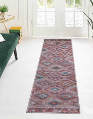 Washable Terracotta 2' x 7' 10 Sisu Runner Area Rug Easy to Clean Stain Resistant & Durable Polyester Chenille Distressed Vintage Look Carpet for Sale at Rug Engine